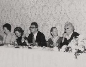 This photo was taken at an Albanian dinner at the Waldorf Astoria, NYC c.1975. My mother (far left) sitting next to Queen Geraldine of Albania followed by her son, then Prince Leka I of Albania, his wife Susan-Cullen Ward and Albanian Nationalist Ago Agaj.